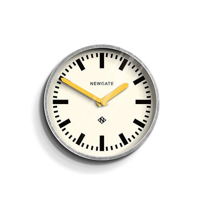 Modern Industrial Wall Clock - Galvanized Metal - Yellow Hands - Newgate LUGG667GALCY